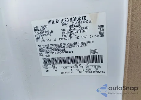 2013 Ford F150 Lariat из США, поврежденный, VIN 1FTFX1ET0DFC04198